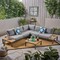 Contemporary Home Living 4-Piece Natural Finish Aluminum and Wood Outdoor Furniture Patio Sofa Set - Light Gray Cushions